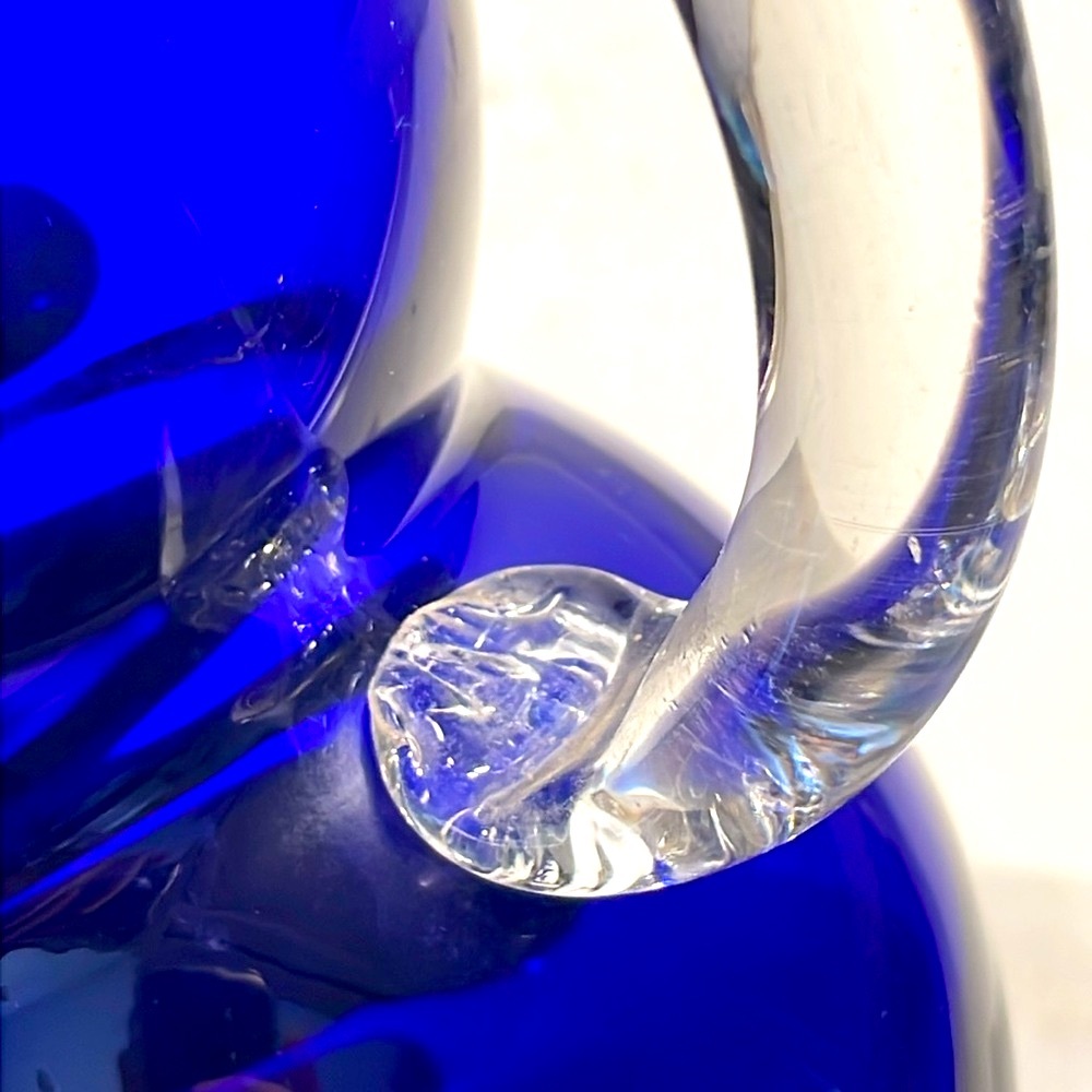 Vintage Cobalt Blue Art Deco Bubble Pitcher Louie Glass Co. Excellent Condition - Picture 12 of 14